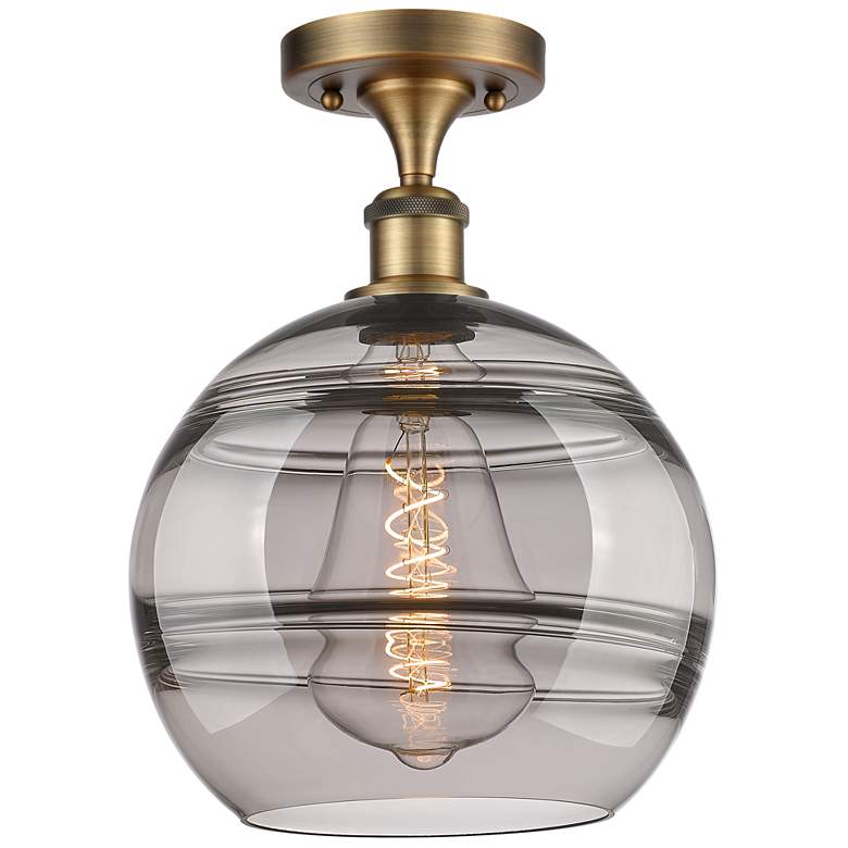 Image 1 Ballston Rochester 10"W Brushed Brass Semi-Flush Mount w/ Light Smoke