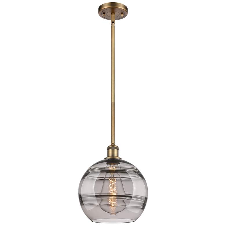 Image 1 Ballston Rochester 10"W Brushed Brass Stemmed Mini Pendant w/ Smoke Sh