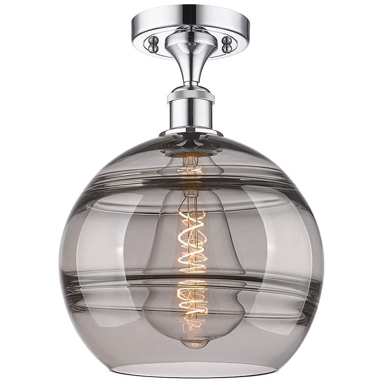 Image 1 Ballston Rochester 10"W Chrome Semi-Flush Mount w/ Light Smoke Shade