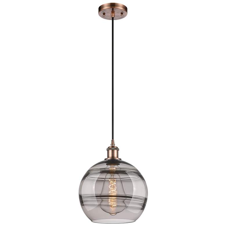 Image 1 Ballston Rochester 10"W Copper Corded Mini Pendant w/ Light Smoke Shad