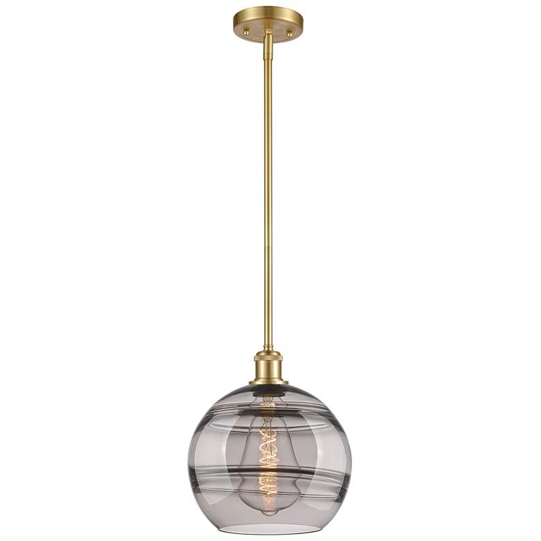Image 1 Ballston Rochester 10"W Gold Stemmed Mini Pendant w/ Light Smoke Shade