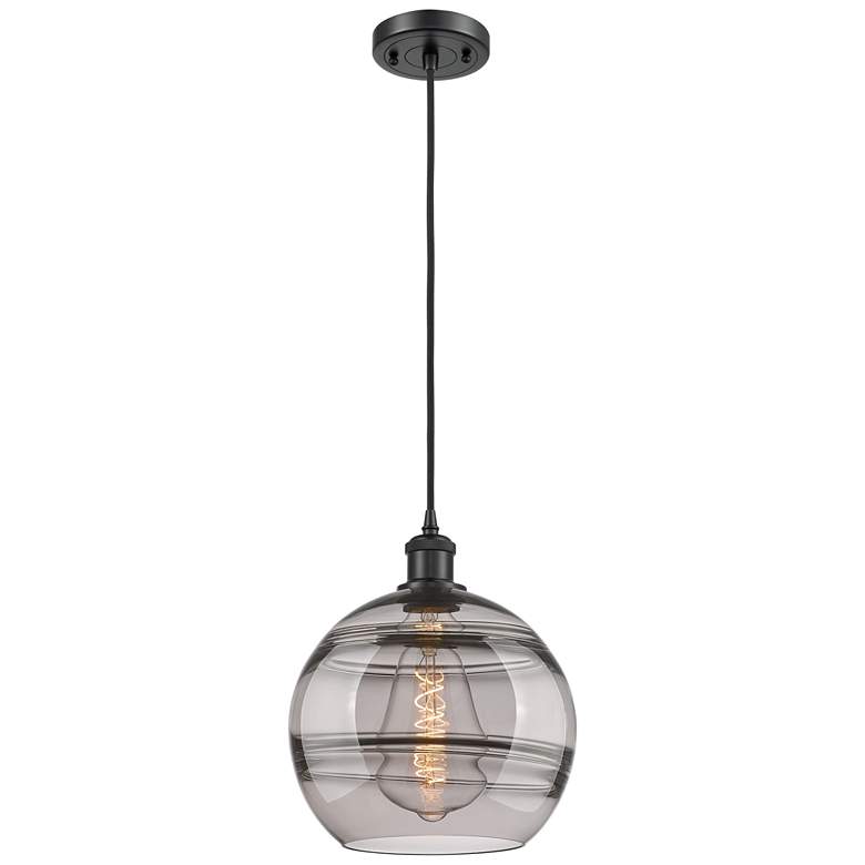 Image 1 Ballston Rochester 10"W Matte Black Corded Mini Pendant w/ Smoke Shade