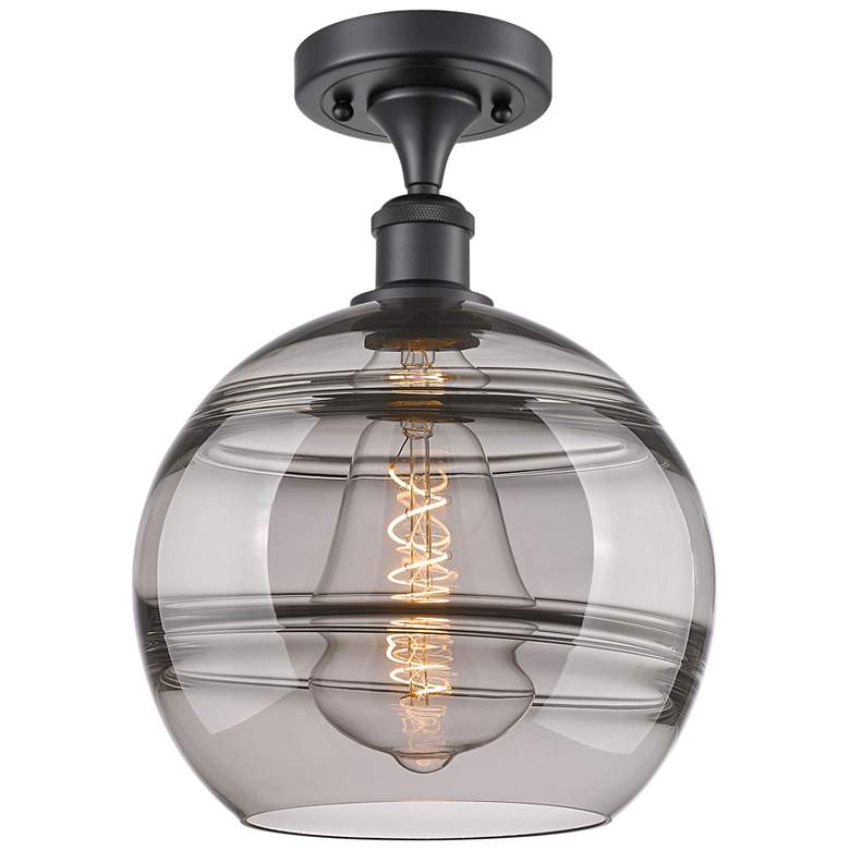 Image 1 Ballston Rochester 10"W Matte Black Semi-Flush Mount w/ Light Smoke Sh