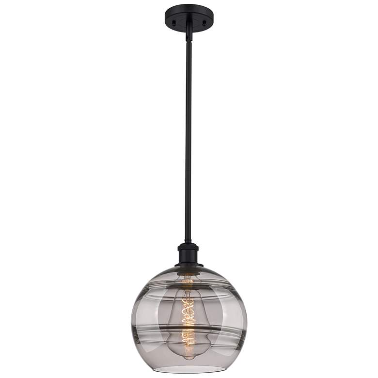 Image 1 Ballston Rochester 10"W Matte Black Stemmed Mini Pendant w/ Smoke Shad