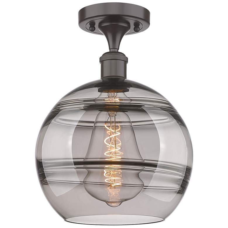 Image 1 Ballston Rochester 10"W Oiled Bronze Semi-Flush Mount w/ Light Smoke S