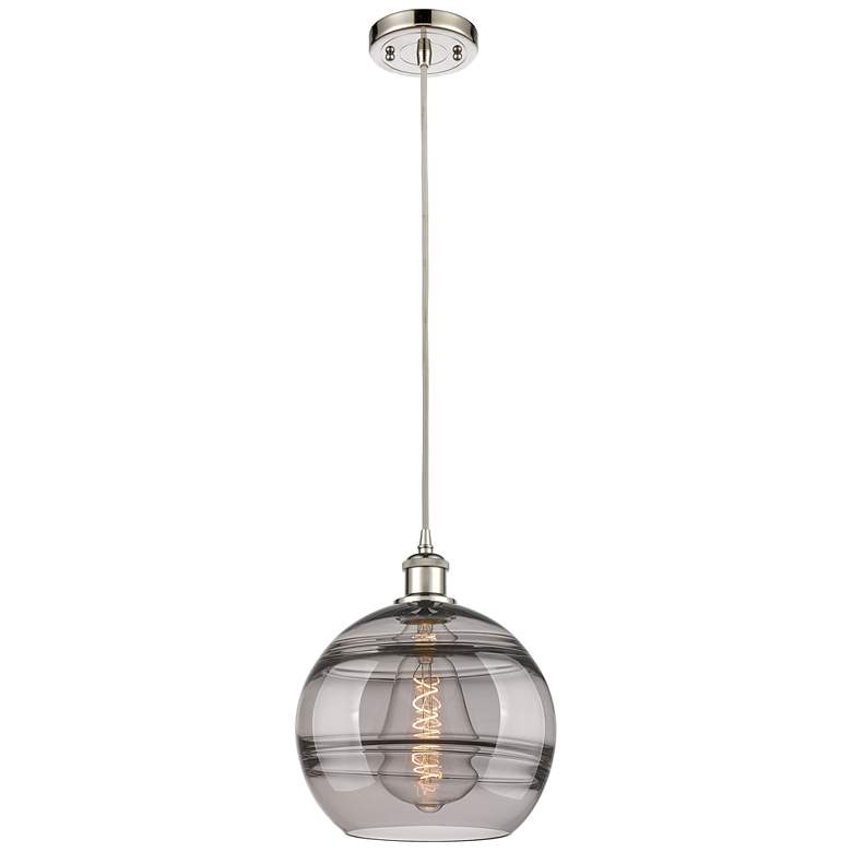 Image 1 Ballston Rochester 10"W Polished Nickel Corded Mini Pendant w/ Smoke S