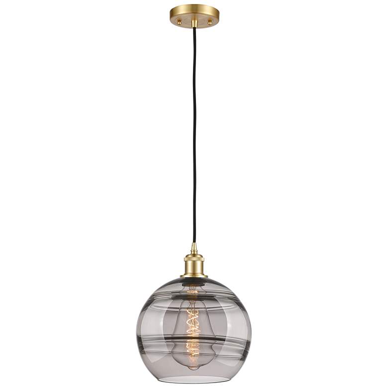 Image 1 Ballston Rochester 10"W Satin Gold Corded Mini Pendant w/ Light Smoke