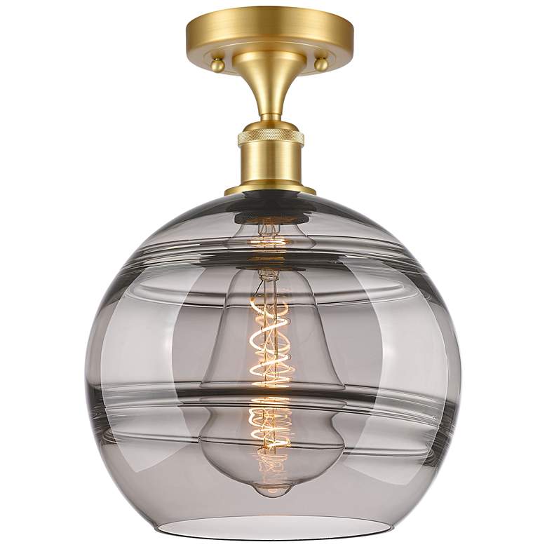 Image 1 Ballston Rochester 10"W Satin Gold Semi-Flush Mount w/ Light Smoke Sha