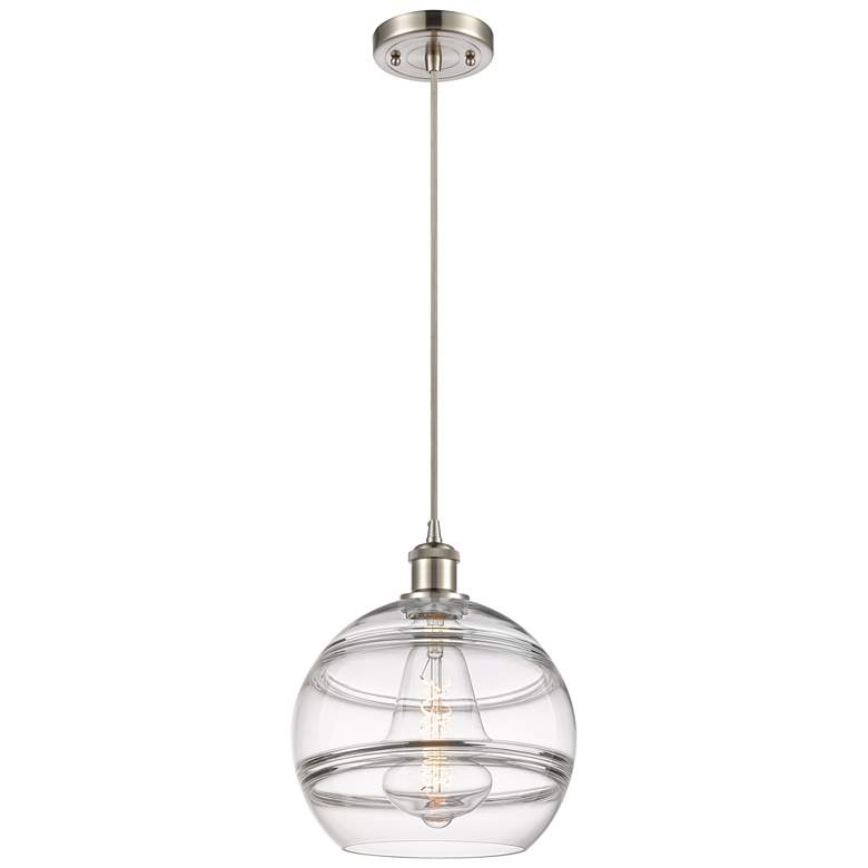 Image 1 Ballston Rochester 10"W Satin Nickel Corded Mini Pendant w/ Clear Shad