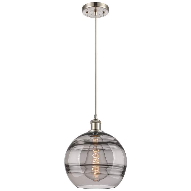 Image 1 Ballston Rochester 10"W Satin Nickel Corded Mini Pendant w/ Smoke Shad