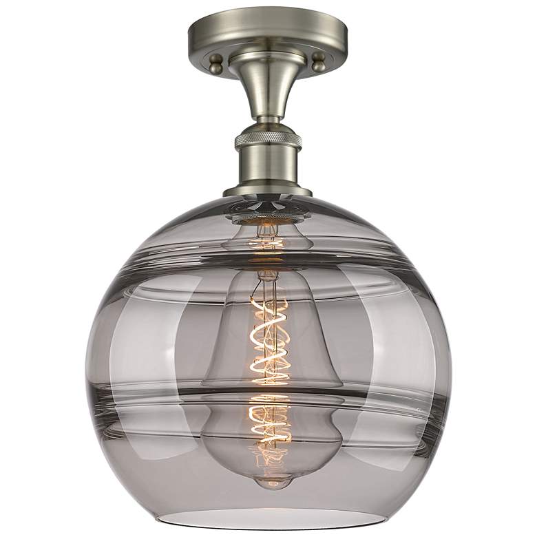 Image 1 Ballston Rochester 10"W Satin Nickel Semi-Flush Mount w/ Light Smoke S
