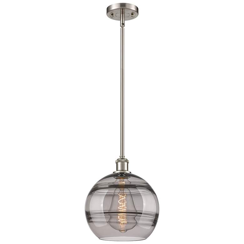 Image 1 Ballston Rochester 10"W Satin Nickel Stemmed Mini Pendant w/ Smoke Sha