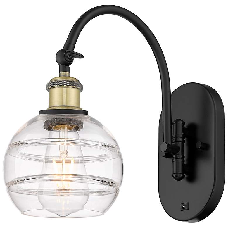Image 1 Ballston Rochester 11.38"H Black Brass Adjustable Sconce w/ Clear Shad