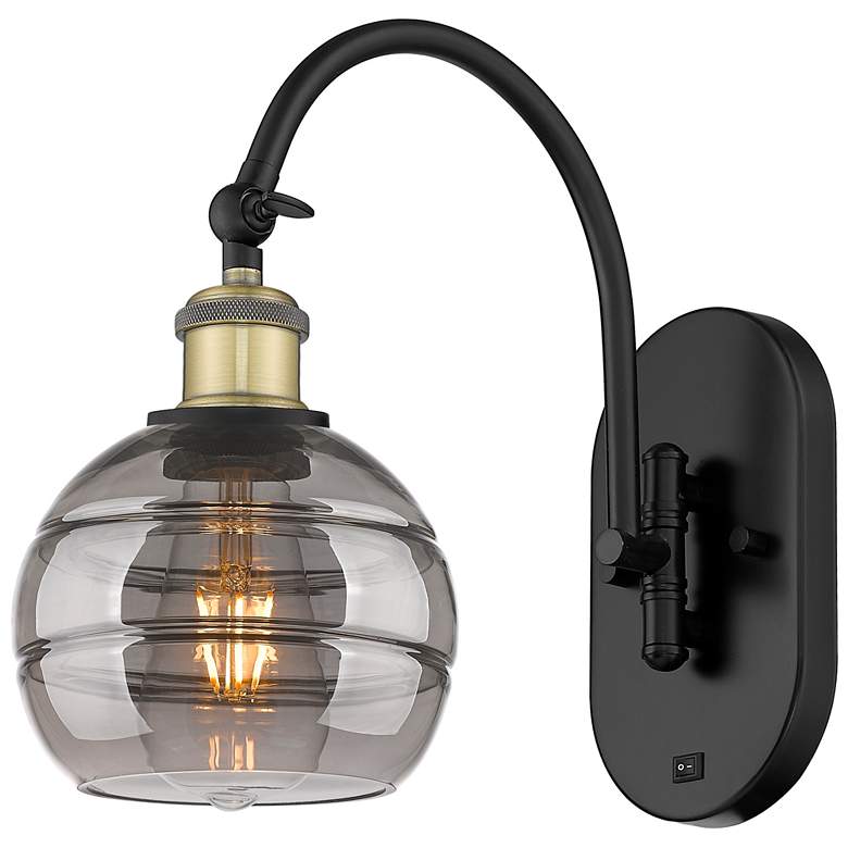 Image 1 Ballston Rochester 11.38"H Black Brass Adjustable Sconce w/ Smoke Shad