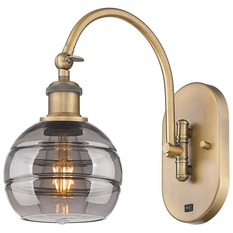 Image 1 Ballston Rochester 11.38"H Brushed Brass Adjustable Sconce w/ Smoke Sh