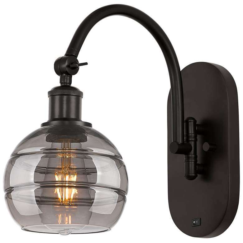 Image 1 Ballston Rochester 11.38"H Oiled Bronze Adjustable Sconce w/ Smoke Sha
