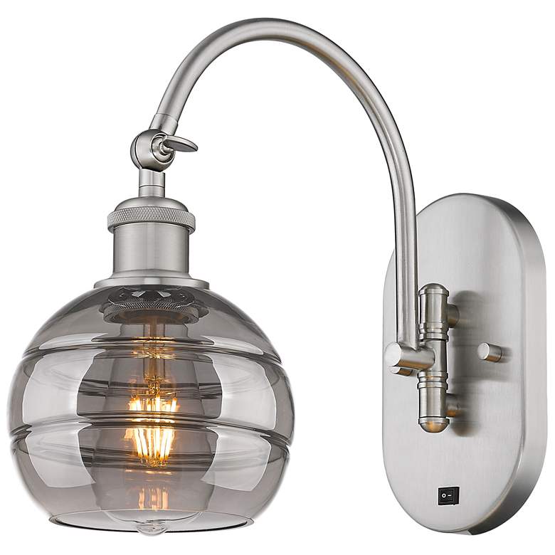 Image 1 Ballston Rochester 11.38"H Satin Nickel Adjustable Sconce w/ Smoke Sha