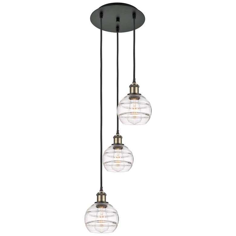 Image 1 Ballston Rochester 12.38"W 3-Light Black Brass Cord Pendant w/ Clear S