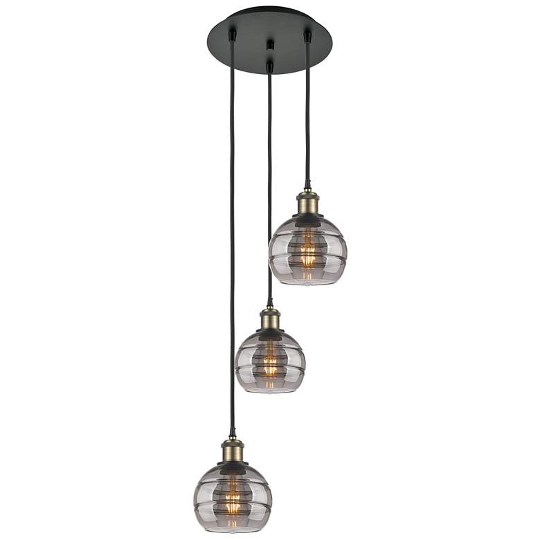Image 1 Ballston Rochester 12.38"W 3-Light Black Brass Cord Pendant w/ Smoke S
