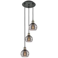 Ballston Rochester 12.38"W 3-Light Black Brass Cord Pendant w/ Smoke S