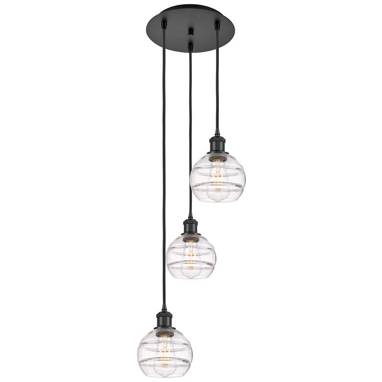 Image 1 Ballston Rochester 12.38"W 3-Light Black Corded Pendant w/ Clear Shade