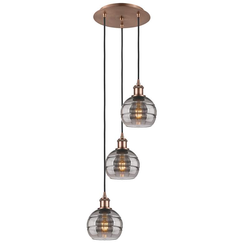 Image 1 Ballston Rochester 12.38"W 3-Light Copper Corded Pendant w/ Smoke Shad