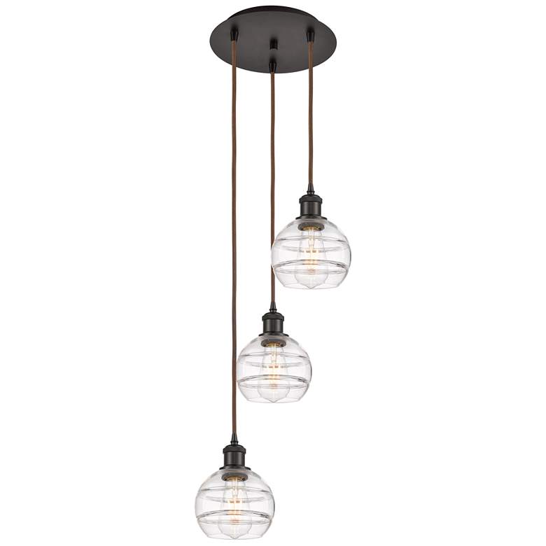 Image 1 Ballston Rochester 12.38"W 3-Light Oiled Bronze Cord Pendant w/ Clear