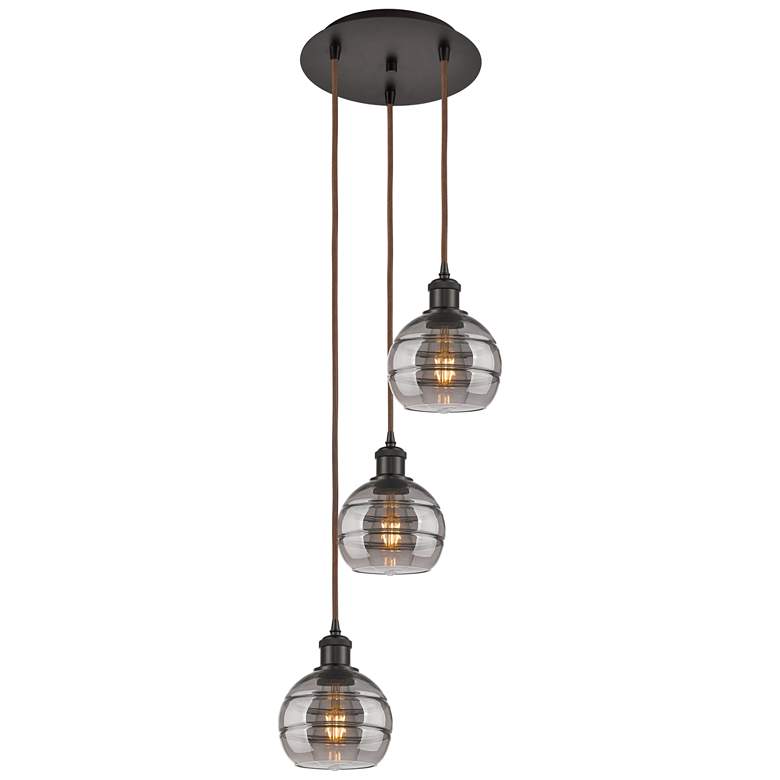 Image 1 Ballston Rochester 12.38"W 3-Light Oiled Bronze Cord Pendant w/ Smoke
