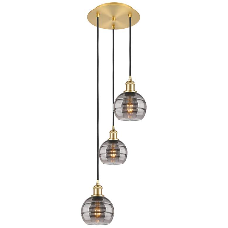 Image 1 Ballston Rochester 12.38"W 3-Light Satin Gold Corded Pendant w/ Smoke