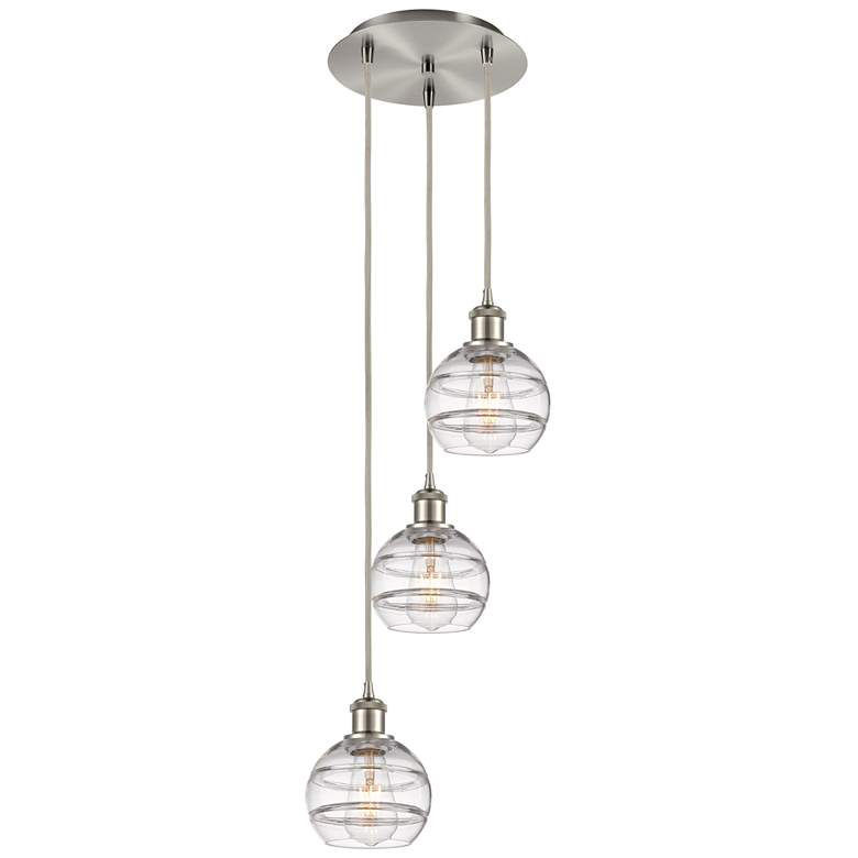 Image 1 Ballston Rochester 12.38"W 3-Light Satin Nickel Cord Pendant w/ Clear