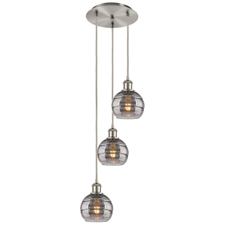 Image 1 Ballston Rochester 12.38"W 3-Light Satin Nickel Cord Pendant w/ Smoke