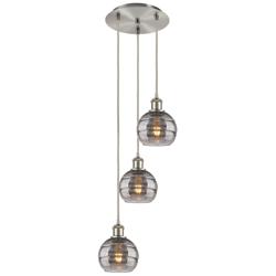 Ballston Rochester 12.38"W 3-Light Satin Nickel Cord Pendant w/ Smoke