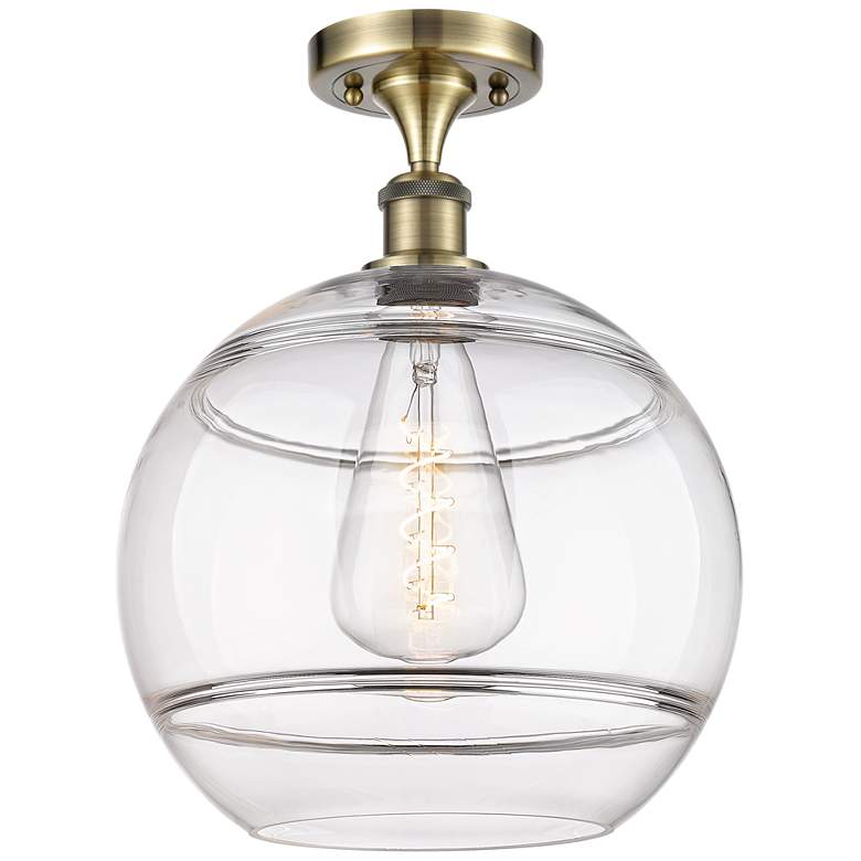 Image 1 Ballston Rochester 12" Wide Antique Brass Semi-Flush Mount With Clear