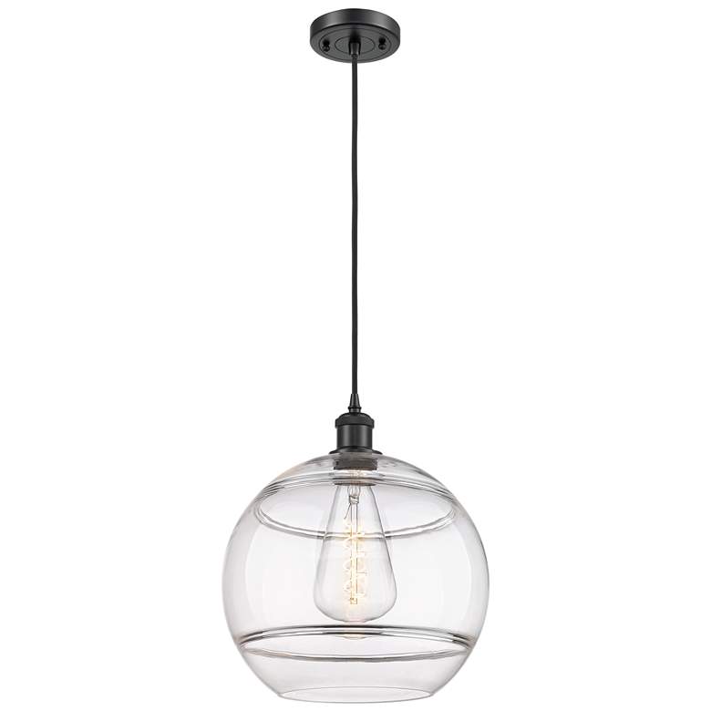 Image 1 Ballston Rochester 12" Wide Matte Black Corded Mini Pendant w/ Clear S