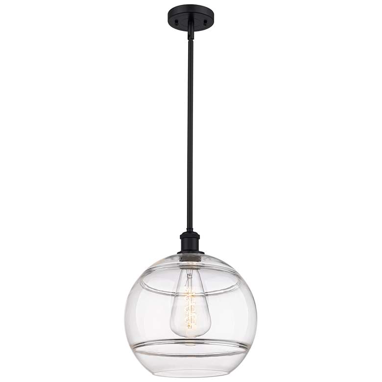 Image 1 Ballston Rochester 12" Wide Matte Black Stemmed Mini Pendant w/ Clear