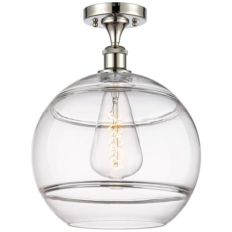 Image 1 Ballston Rochester 12" Wide Polished Nickel Semi-Flush Mount w/ Clear