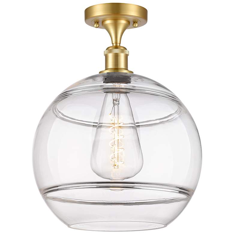 Image 1 Ballston Rochester 12" Wide Satin Gold Semi-Flush Mount With Clear Sha