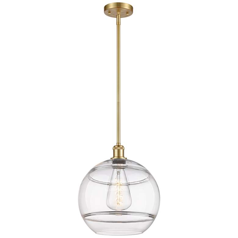 Image 1 Ballston Rochester 12" Wide Satin Gold Stemmed Mini Pendant w/ Clear S