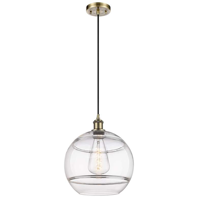 Image 1 Ballston Rochester 12"W Antique Brass Corded Mini Pendant w/ Clear Sha