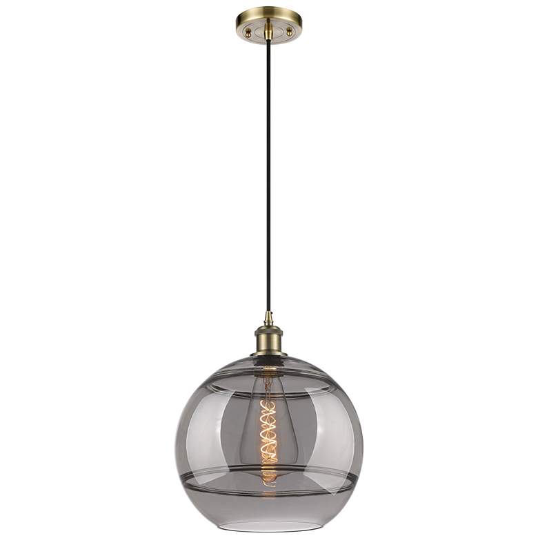 Image 1 Ballston Rochester 12"W Antique Brass Corded Mini Pendant w/ Smoke Sha