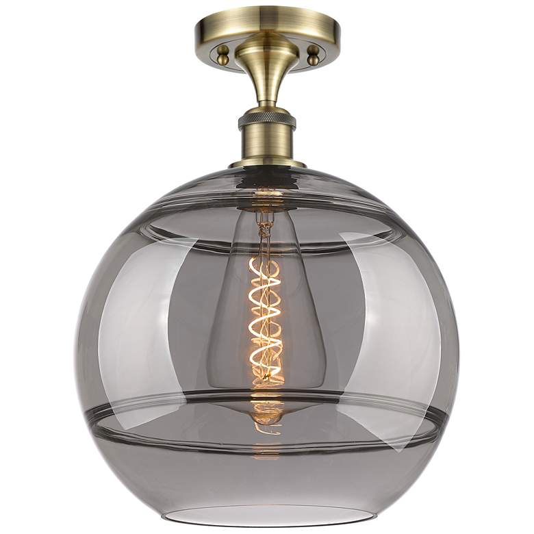Image 1 Ballston Rochester 12"W Antique Brass Semi-Flush Mount w/ Light Smoke