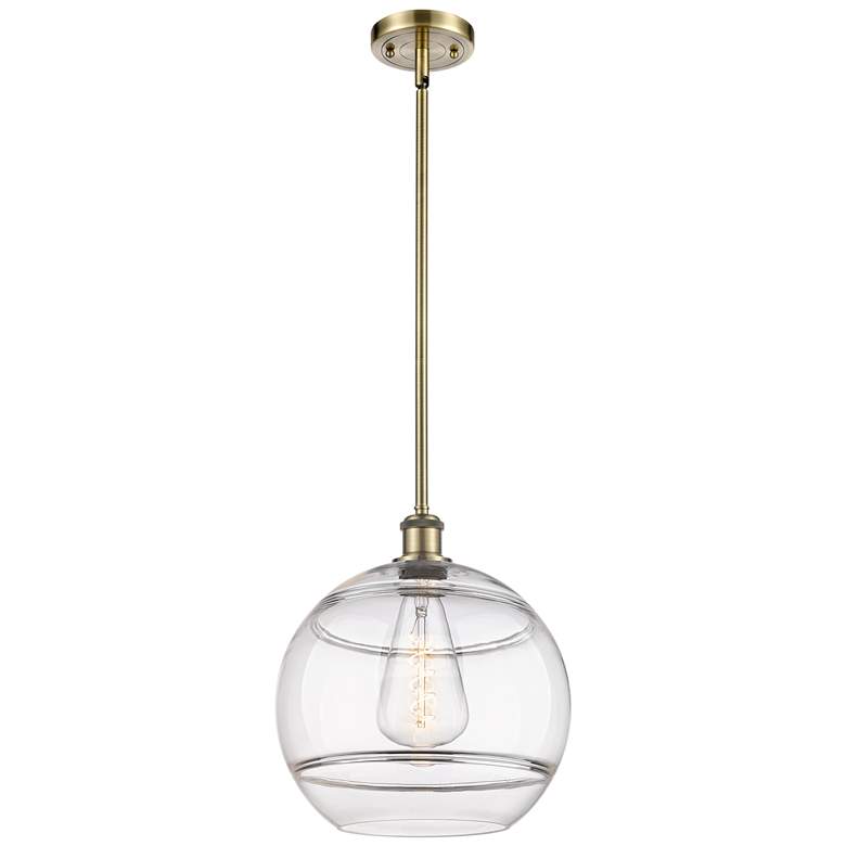 Image 1 Ballston Rochester 12"W Antique Brass Stemmed Mini Pendant w/ Clear Sh