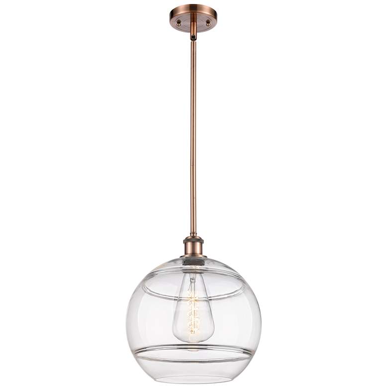 Image 1 Ballston Rochester 12"W Antique Copper Stemmed Mini Pendant w/ Clear S