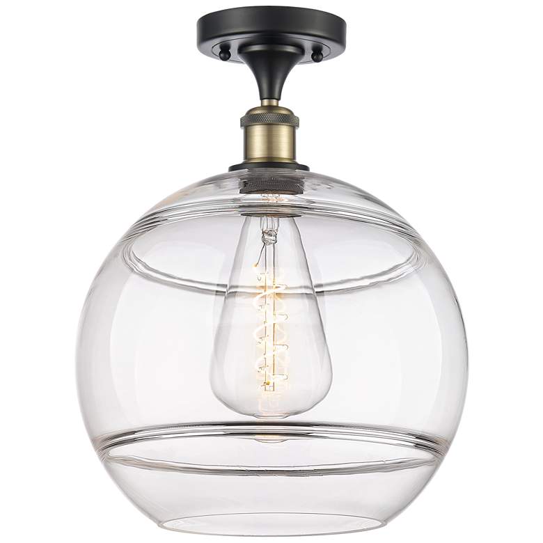 Image 1 Ballston Rochester 12"W Black Antique Brass Semi-Flush Mount w/ Clear