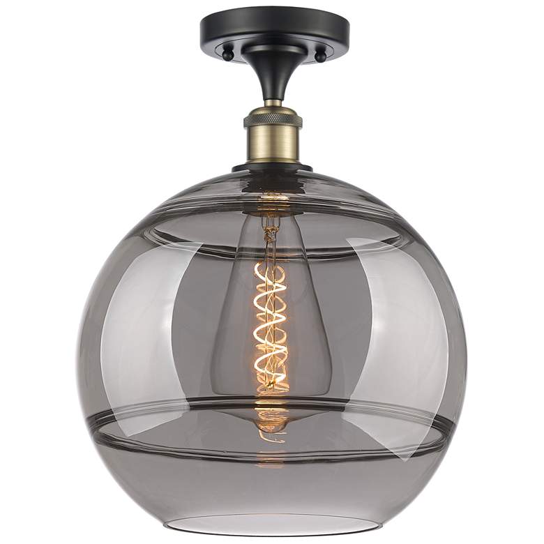 Image 1 Ballston Rochester 12"W Black Antique Brass Semi-Flush w/ Light Smoke