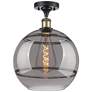 Ballston Rochester 12"W Black Antique Brass Semi-Flush w/ Light Smoke