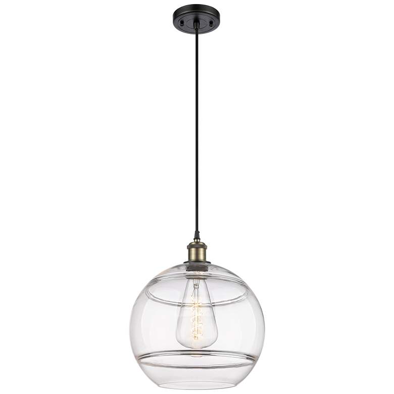 Image 1 Ballston Rochester 12"W Black Brass Corded Mini Pendant w/ Clear Shade