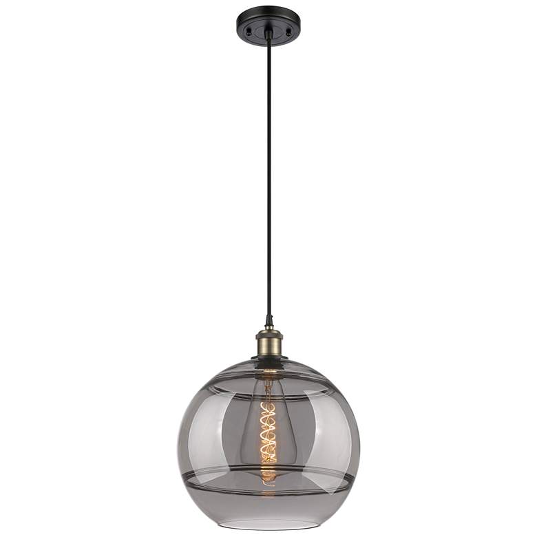 Image 1 Ballston Rochester 12"W Black Brass Corded Mini Pendant w/ Smoke Shade