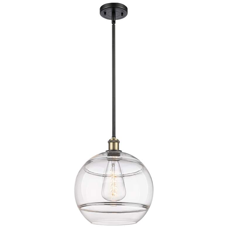 Image 1 Ballston Rochester 12"W Black Brass Stemmed Mini Pendant w/ Clear Shad
