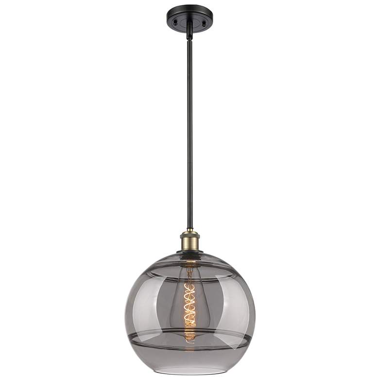 Image 1 Ballston Rochester 12"W Black Brass Stemmed Mini Pendant w/ Smoke Shad
